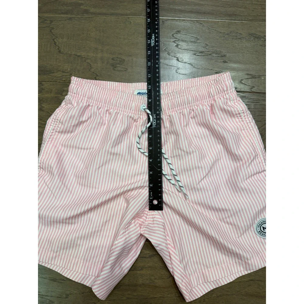 Maamgic Swim Trunks Mens XS Pink White Striped Beach Mesh Lined Summer